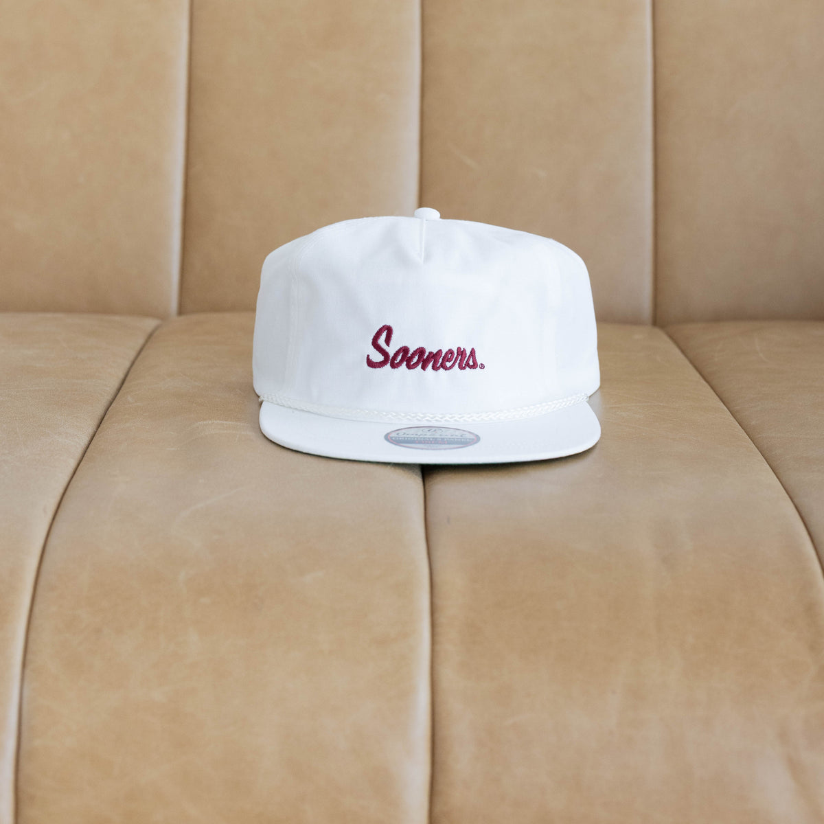 Old School Rope Hat - White - Script Sooners | Red & West