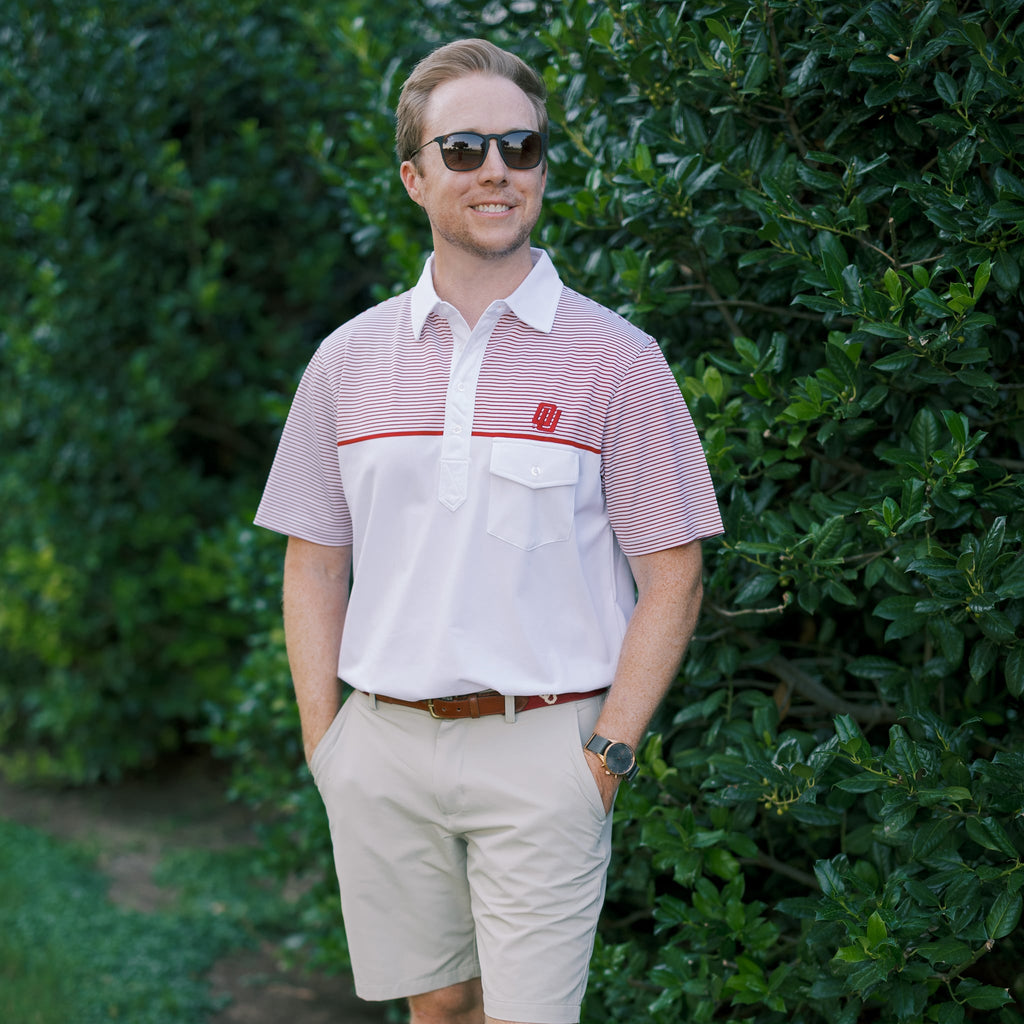 Red and west vintage OU Sooners disco logo gameday polo