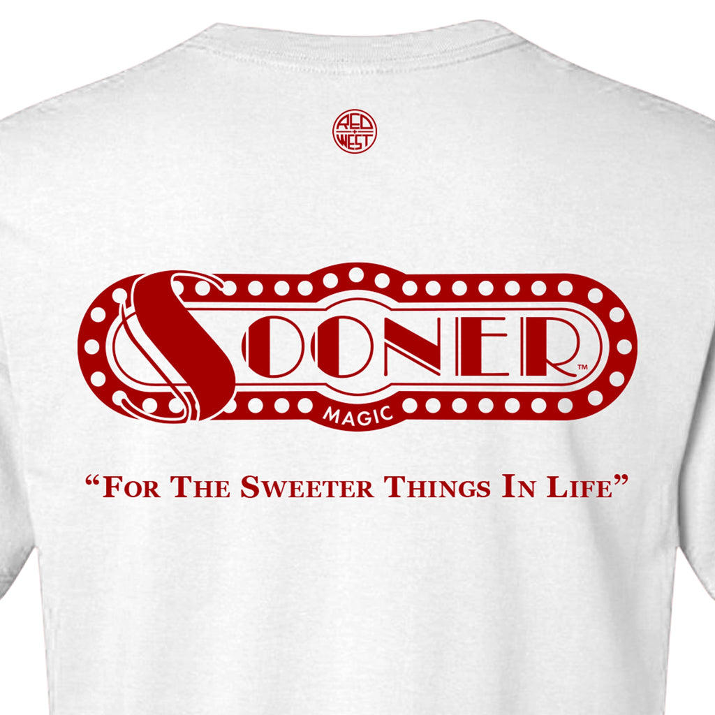 Back of White Sooner Magic Pocket Tee