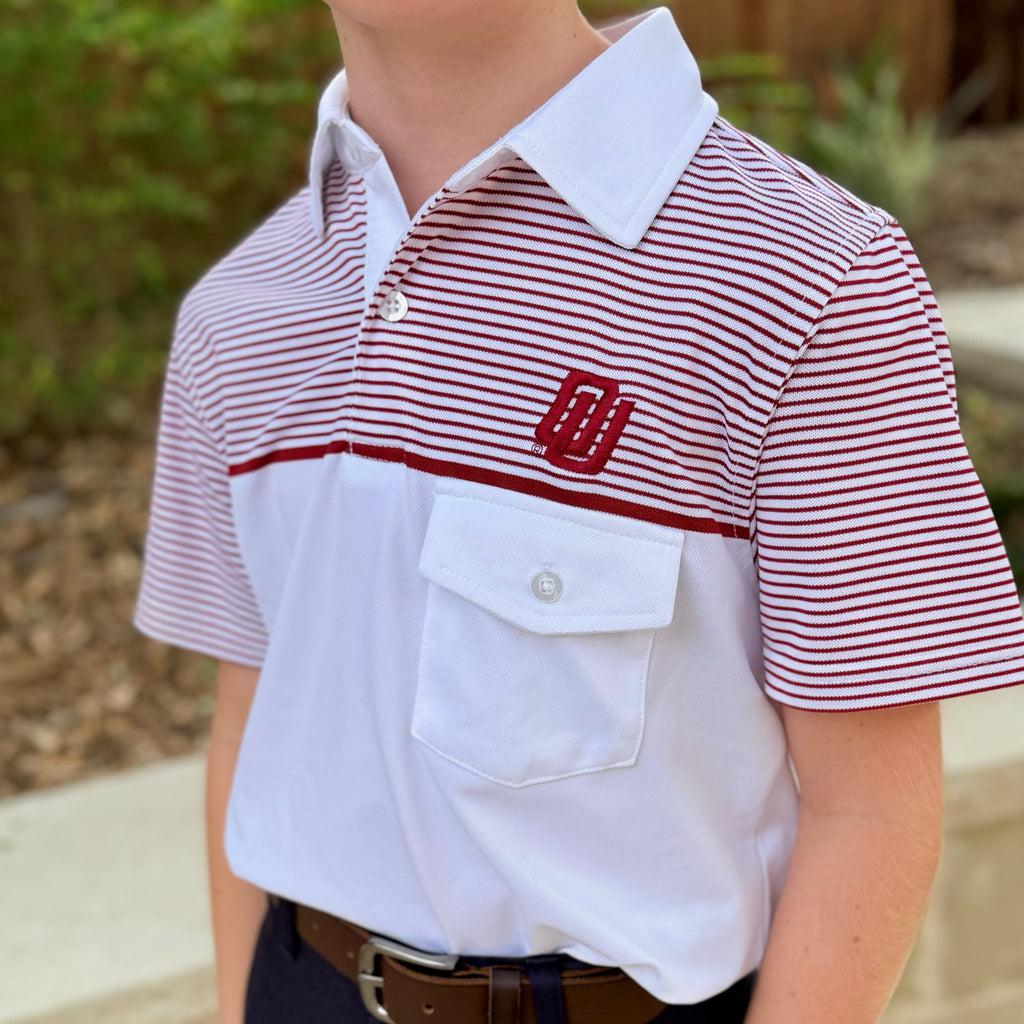 Youth vintage OU Sooners disco logo gameday polo close up