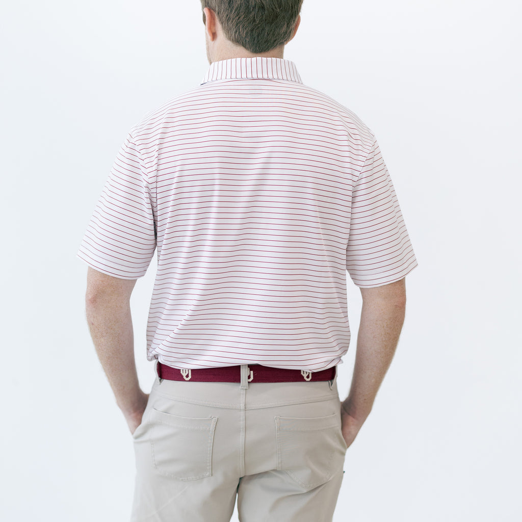 Back view of OU Crimson Stripe Gameday Polo