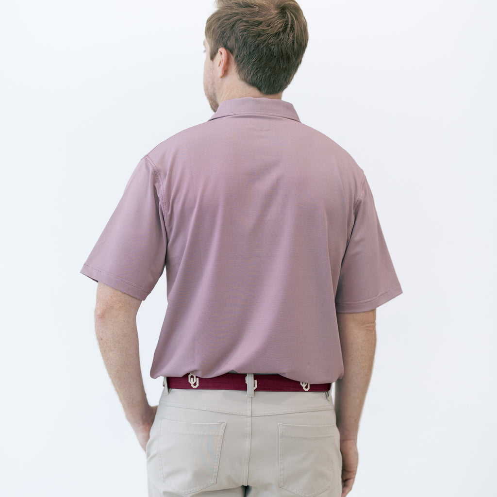 Back of OU turbo logo mini stripe polo