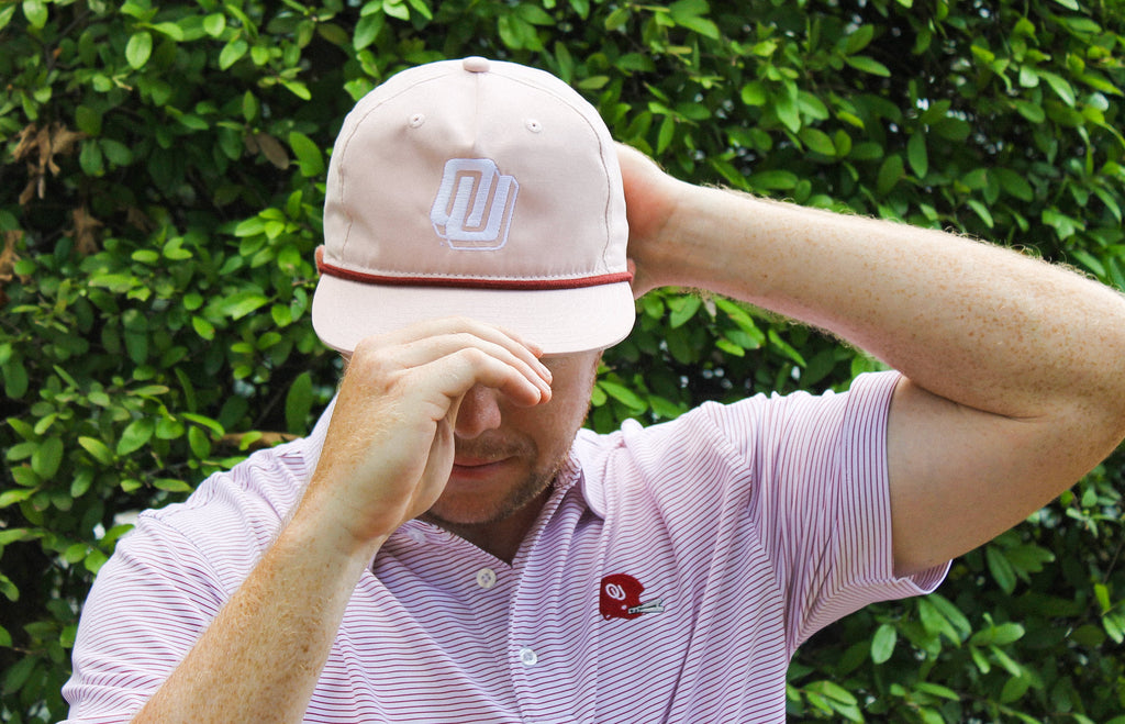 Peach OU Sooners turbo logo rope hat